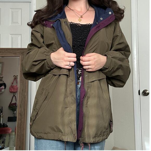 Vintage Mens Helly Hansen Fjell Full Zip Sailing Jacket Anorak Olive Green Navy - Picture 1 of 16